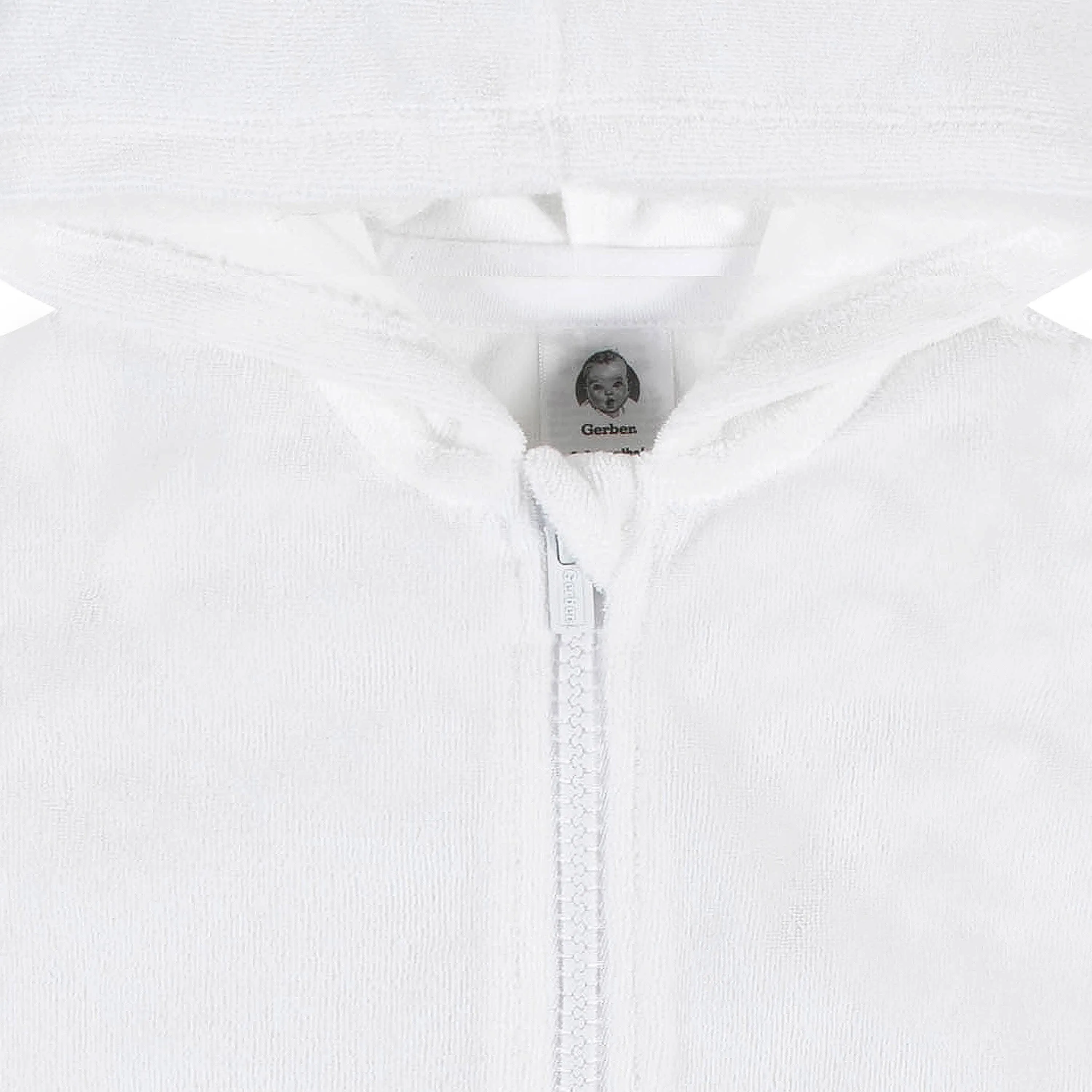 Embroidered Baby & Toddler Girls White Hooded Zip Front Terry Swim Coverup