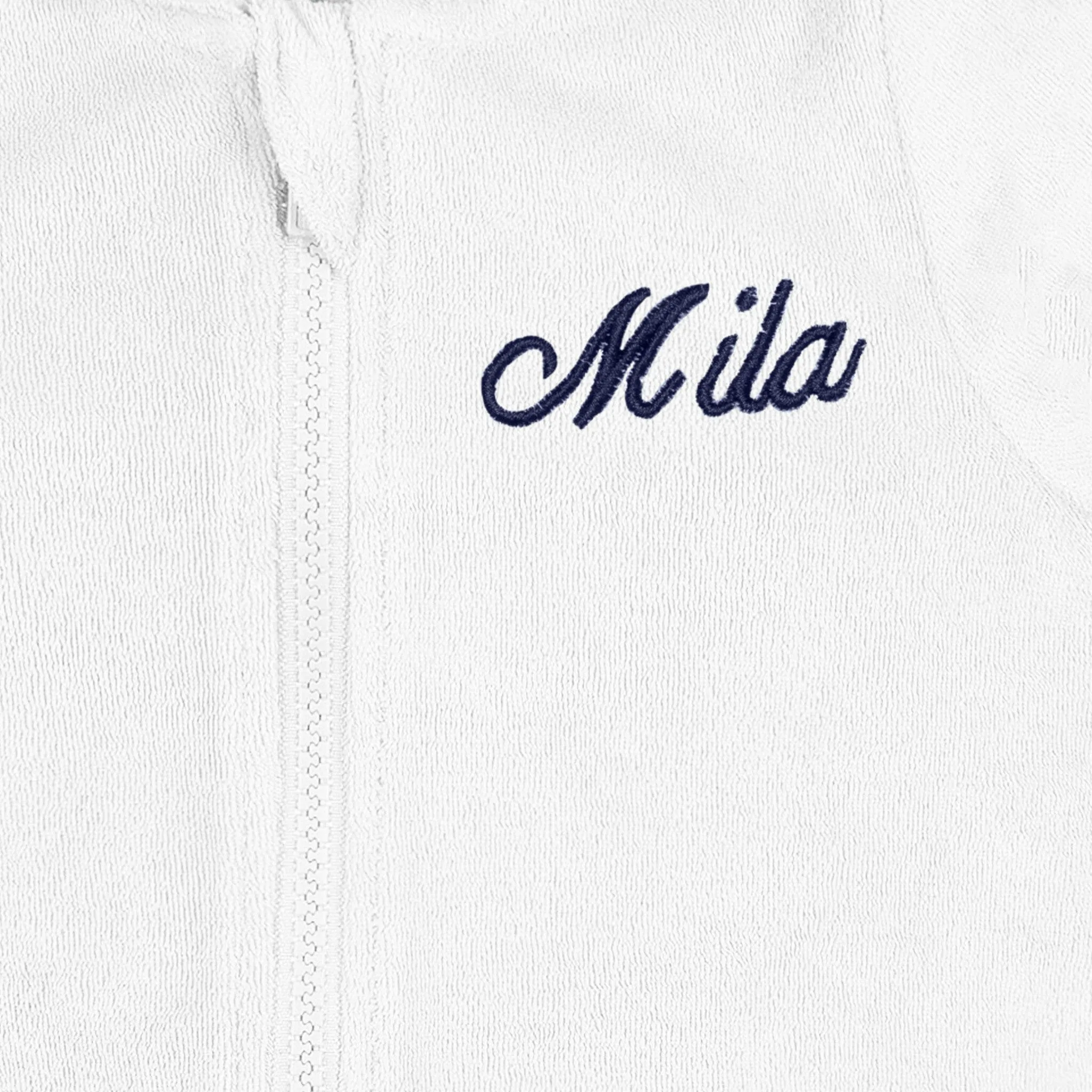 Embroidered Baby & Toddler Girls White Hooded Zip Front Terry Swim Coverup