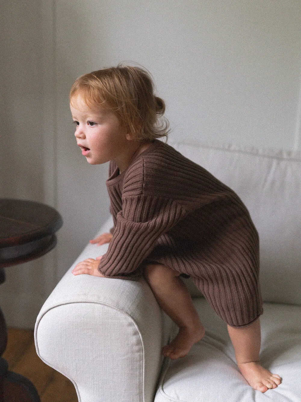 Essential Organic Knit Long Sleeve Romper - Cocoa