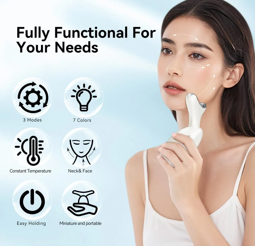 Face Massager Tool，7-In-1 Facial Massager, Face Sculpting Tool with Thermals and Vibration，3 Modes Portable Face Neck Device for Skin Care (White)