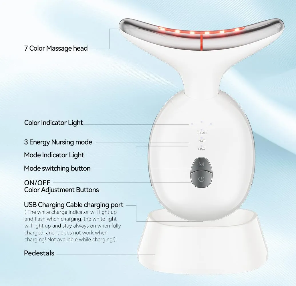 Face Massager Tool，7-In-1 Facial Massager, Face Sculpting Tool with Thermals and Vibration，3 Modes Portable Face Neck Device for Skin Care (White)