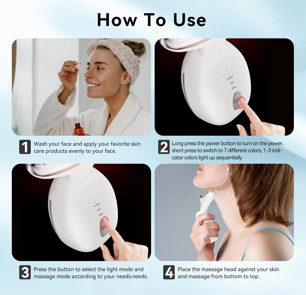 Face Massager Tool，7-In-1 Facial Massager, Face Sculpting Tool with Thermals and Vibration，3 Modes Portable Face Neck Device for Skin Care (White)