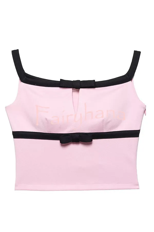 Fashion Contrast Bow Sleeveless Slim Fit Top