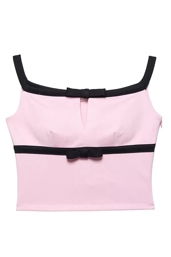 Fashion Contrast Bow Sleeveless Slim Fit Top