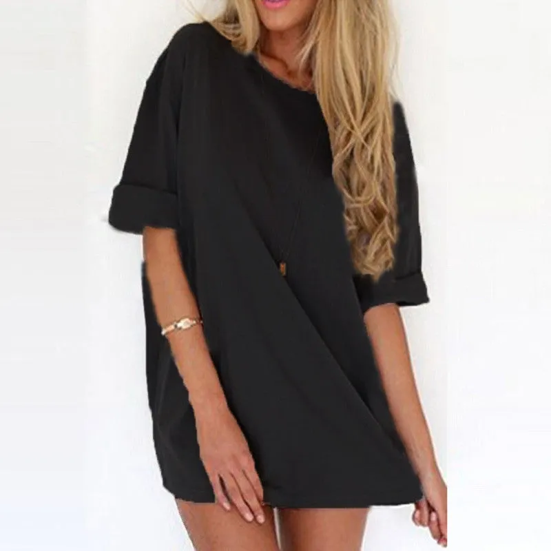 Fashion Women Casual Loose Dress Ladies Short Sleeve Solid Color Mini Dresses Vestidos Plus Size