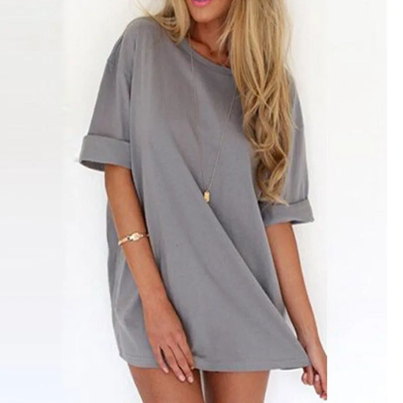 Fashion Women Casual Loose Dress Ladies Short Sleeve Solid Color Mini Dresses Vestidos Plus Size