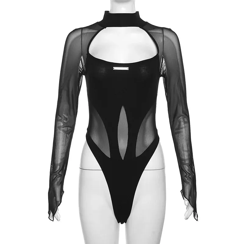 Features of Gothic Dark Sheer Mesh Bodysuit