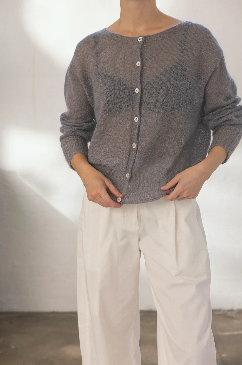 Francie The Fleur Cardigan - Pearl Grey