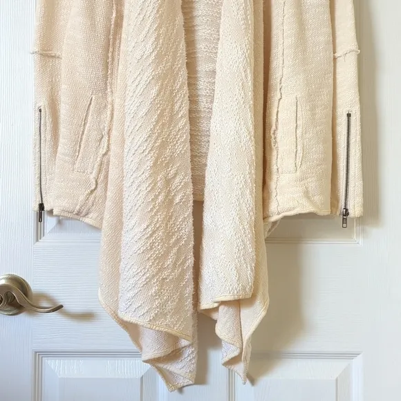 Free People In The Loop Boho Draped Open Front Knit Cardigan Sweater Cream XS