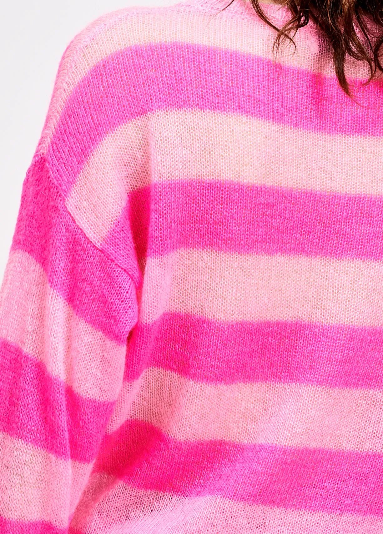 Fuchsia and light pink striped light knit sweater