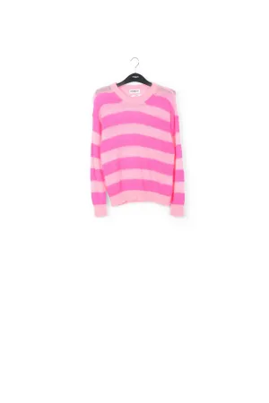 Fuchsia and light pink striped light knit sweater