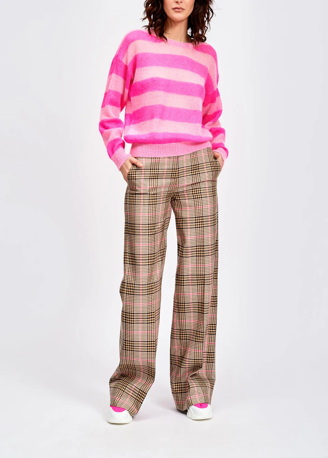 Fuchsia and light pink striped light knit sweater