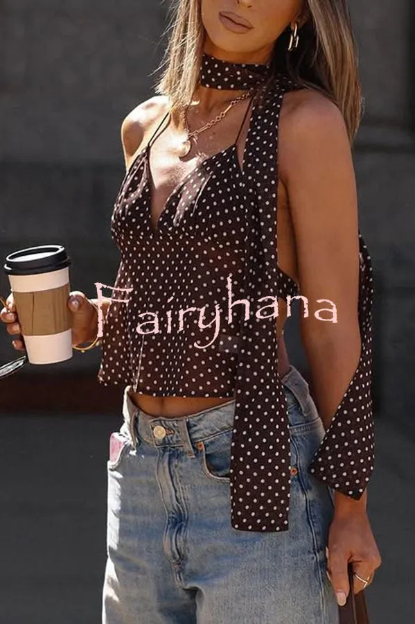 Fun and Sexy Polka Dot Back Tie-up Backless Ribbon Slip Tank