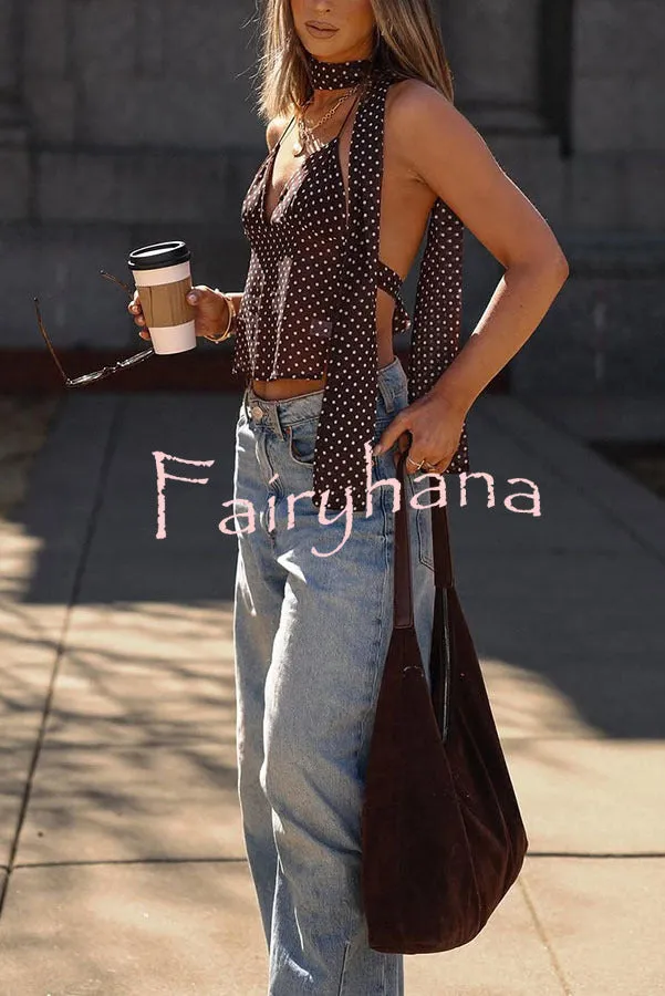 Fun and Sexy Polka Dot Back Tie-up Backless Ribbon Slip Tank