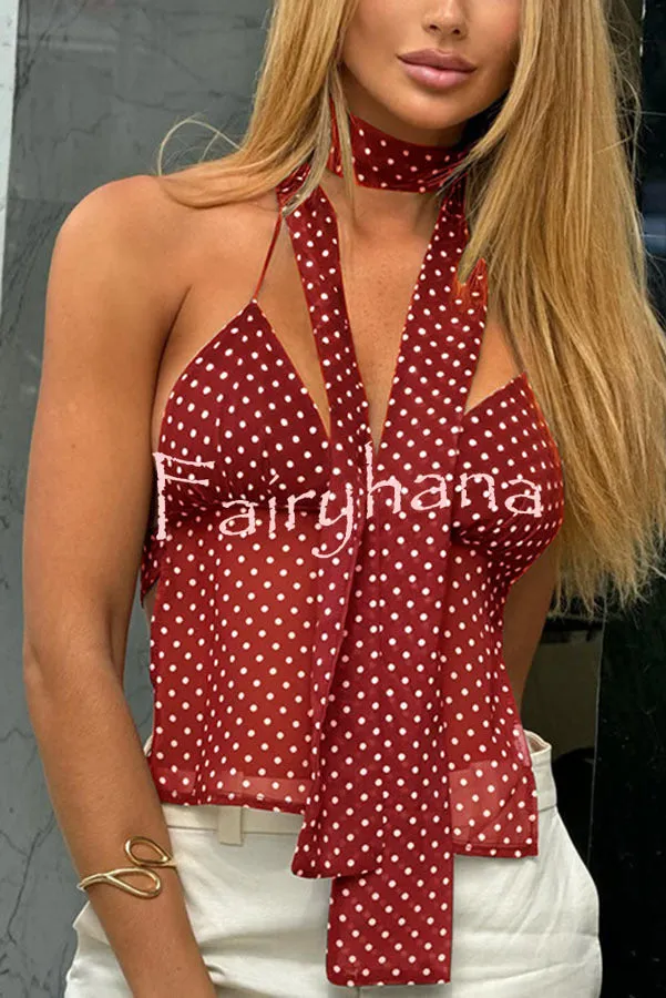 Fun and Sexy Polka Dot Back Tie-up Backless Ribbon Slip Tank