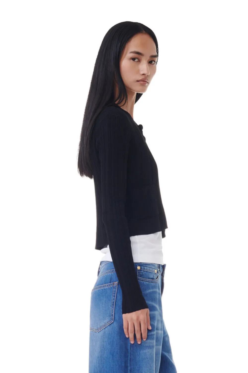 Ganni Light Viscose Rib Cardigan
