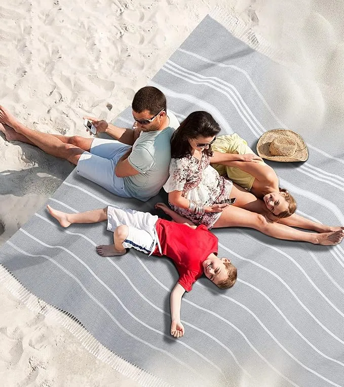 Genovega Cotton Turkish Beach Towel Oversized Soft Absorbent Quick Dry Extra Large Sandless Compact Coverups Sarong Lightweight Sand Free Fast Drying Packable Foldable Bath Bathroom Stuff Adult