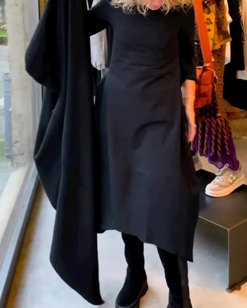 Gerrie | Black midi dress with pockets