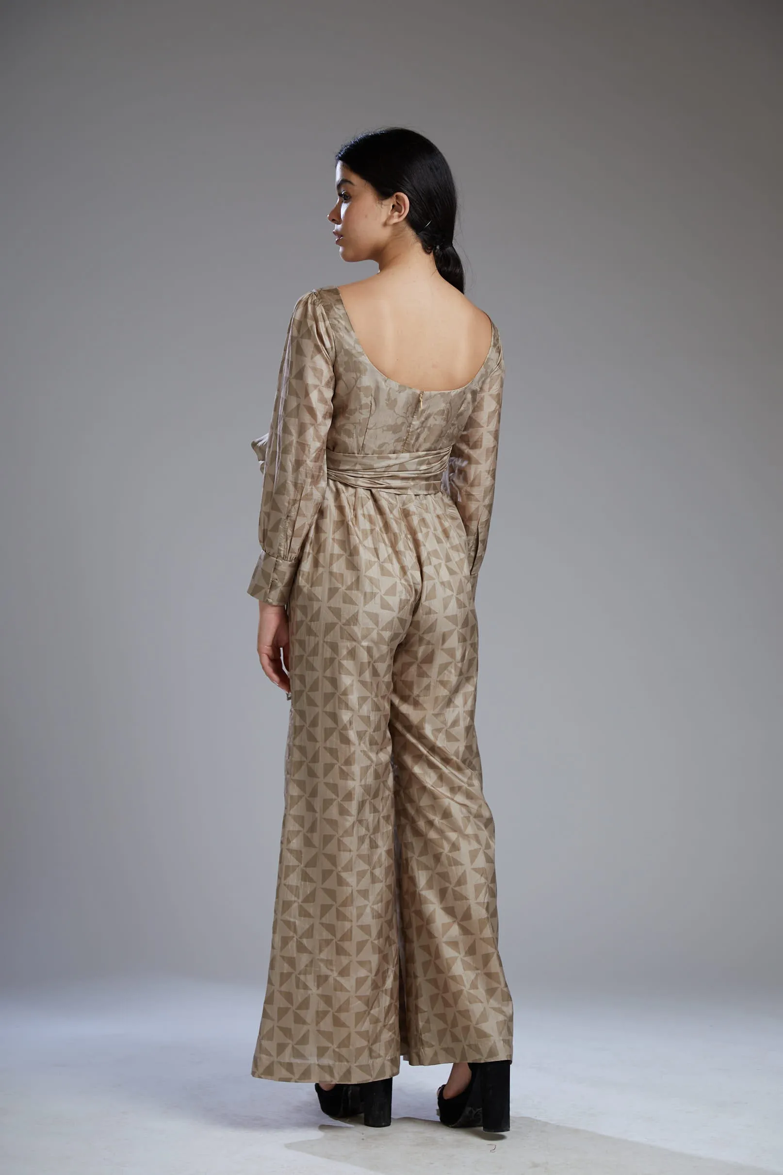 Grey & Brown Diamond Wrap Jumpsuit