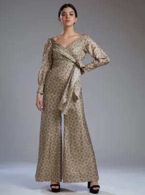 Grey & Brown Diamond Wrap Jumpsuit