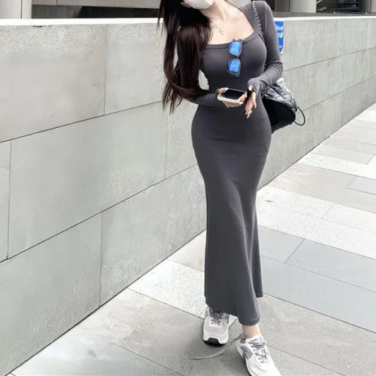 Grey Knit Maxi Dress
