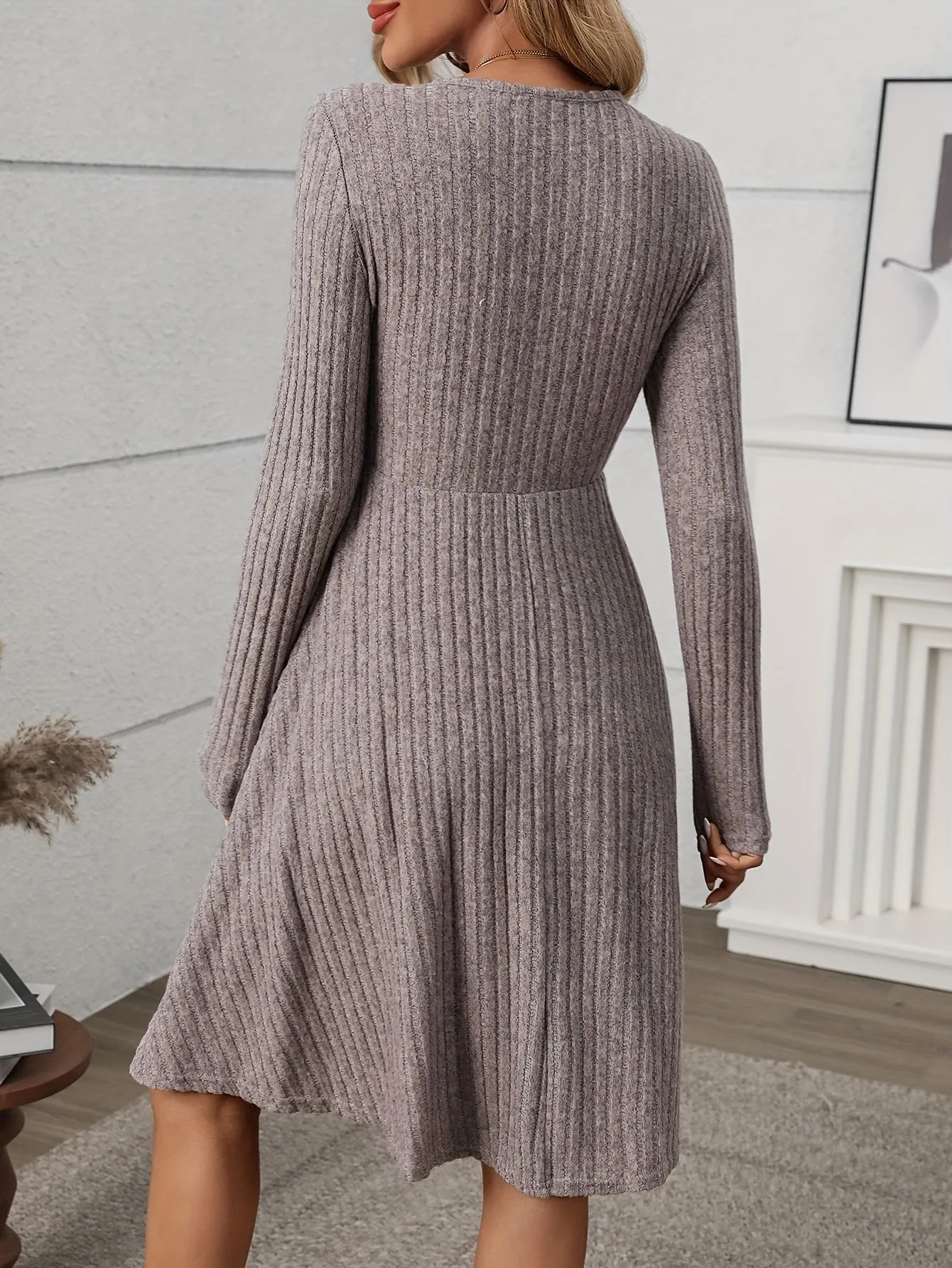 Grey Knit Wrap Skater Dress