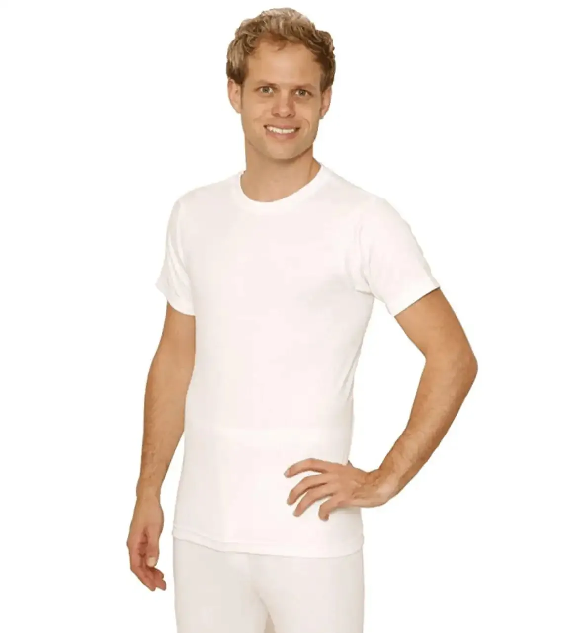 Guardian Men's Short Sleeve Top Ribbed Thermal White