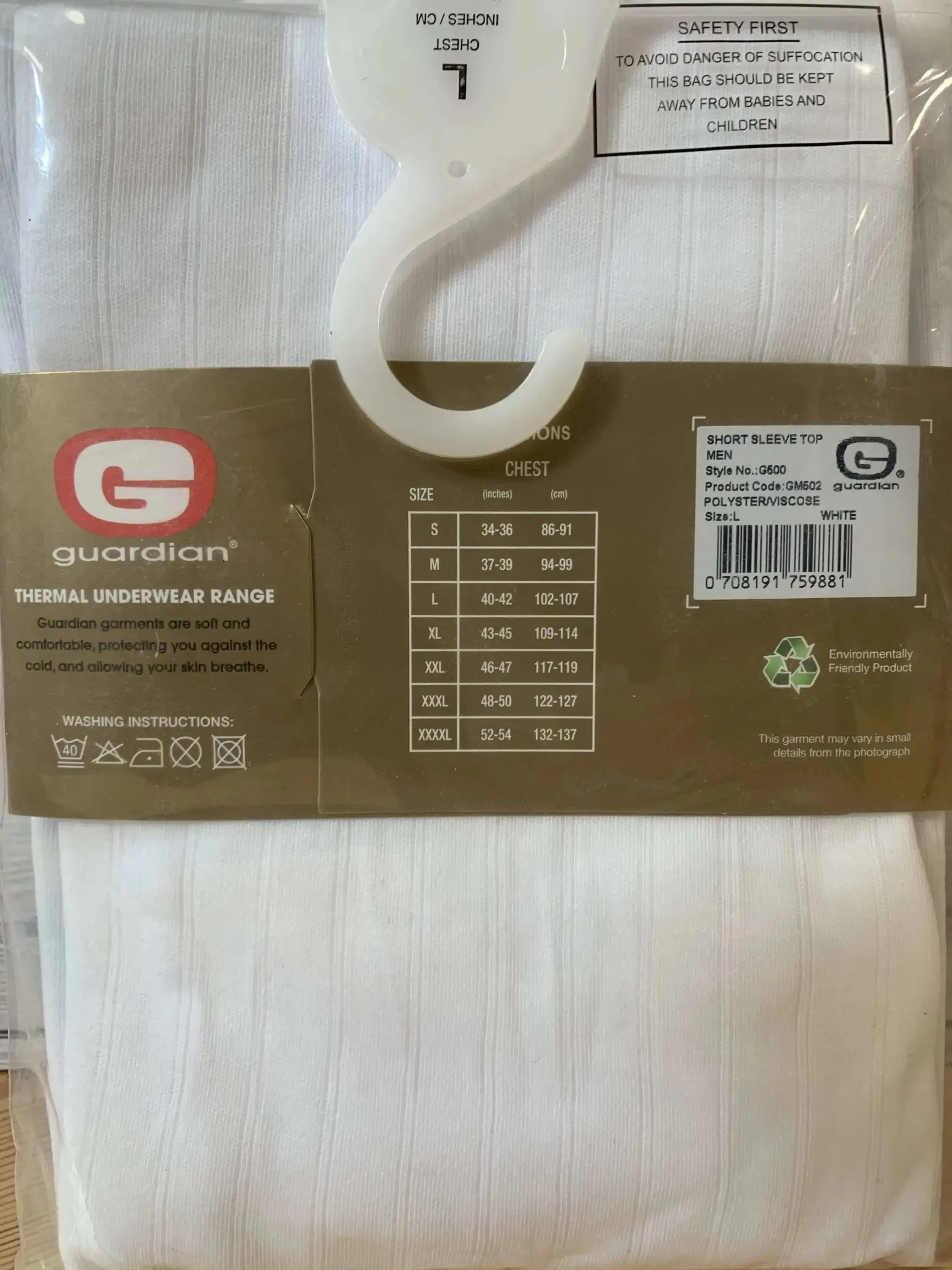 Guardian Men's Short Sleeve Top Ribbed Thermal White