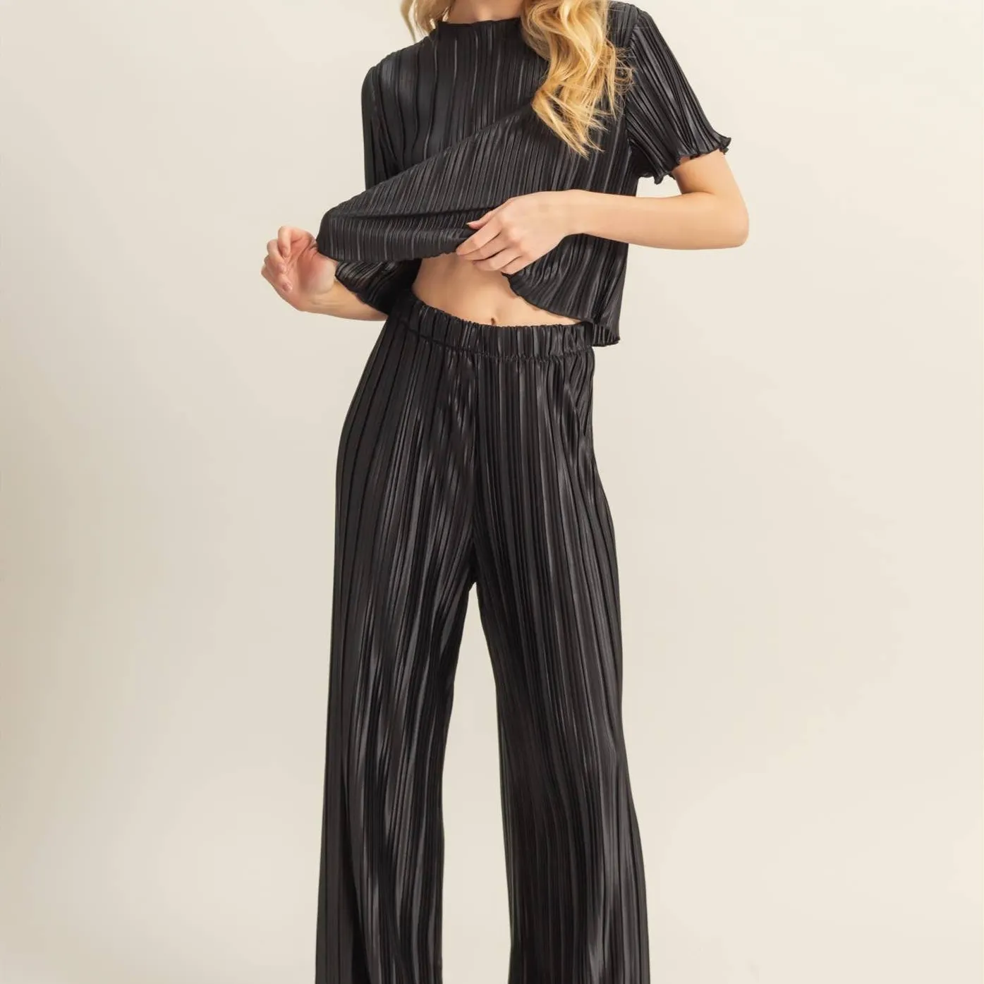 Harley Plisse Short Sleeve Top & Pants Set