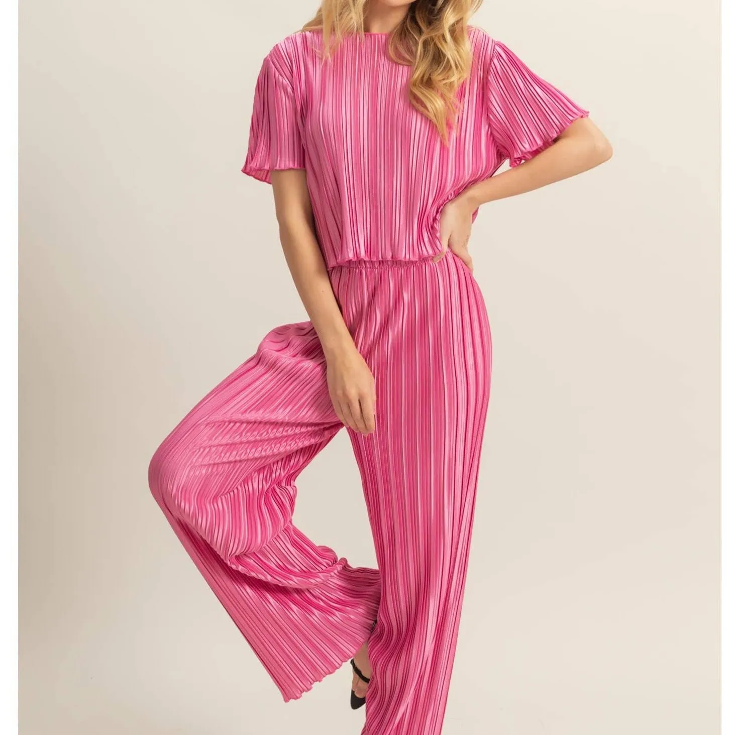 Harley Plisse Short Sleeve Top & Pants Set
