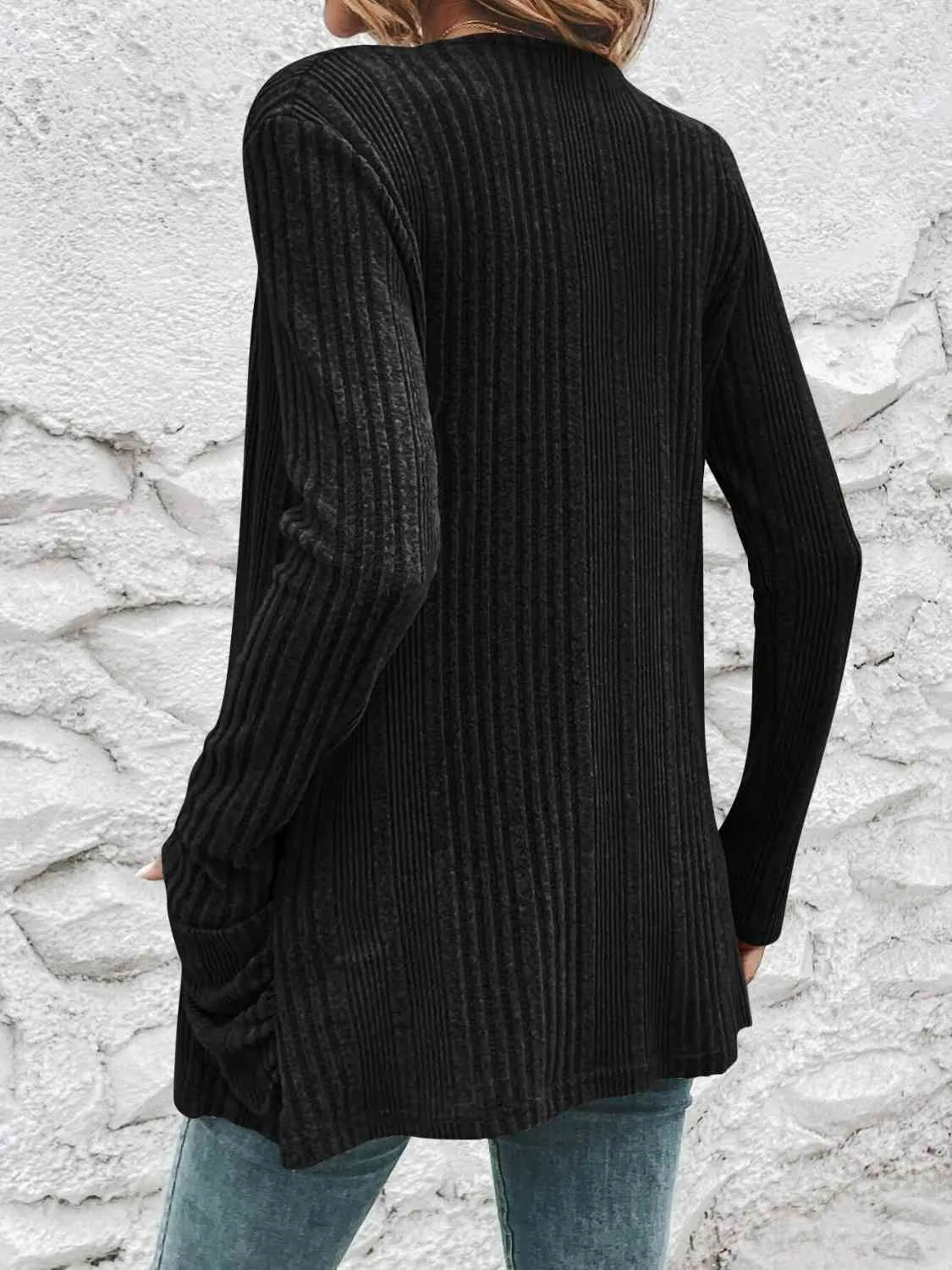 Hazel Blues® |  Ribbed Open Front Cardigan with Pockets
