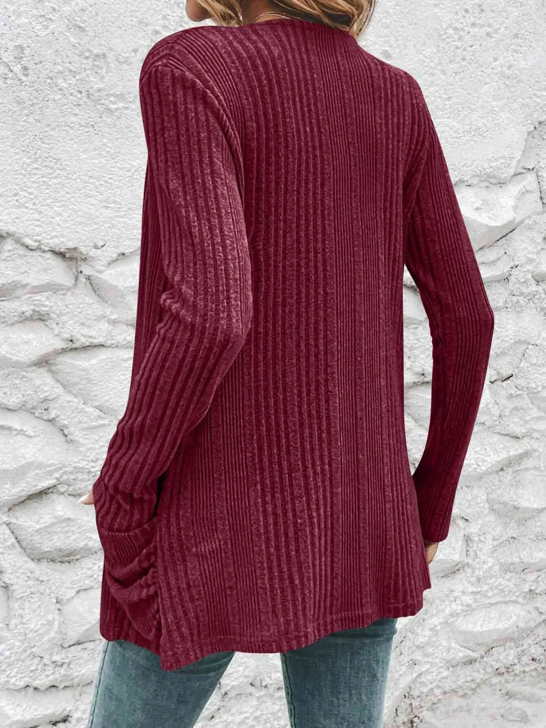 Hazel Blues® |  Ribbed Open Front Cardigan with Pockets
