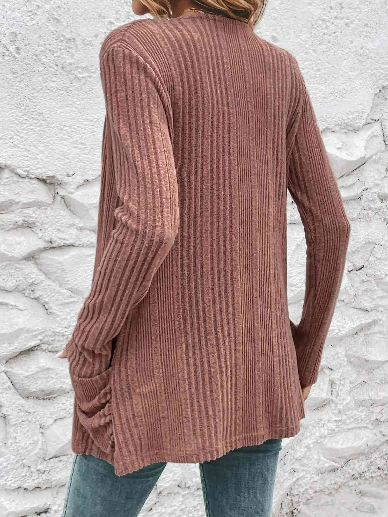 Hazel Blues® |  Ribbed Open Front Cardigan with Pockets