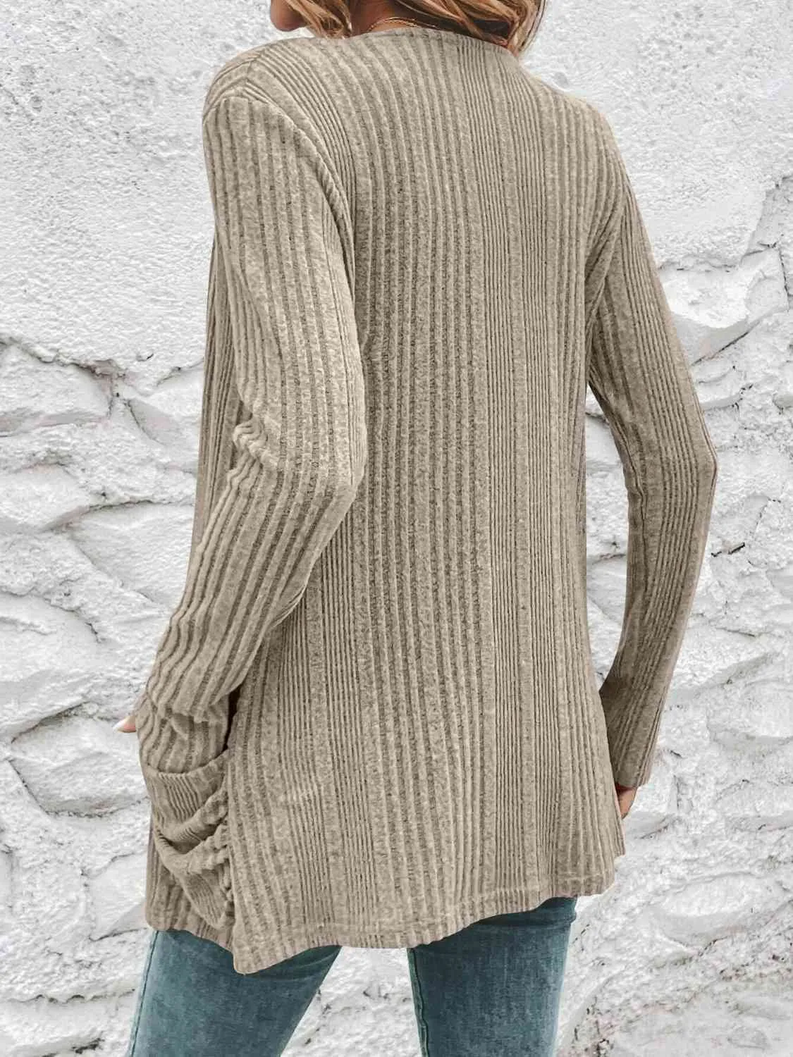 Hazel Blues® |  Ribbed Open Front Cardigan with Pockets