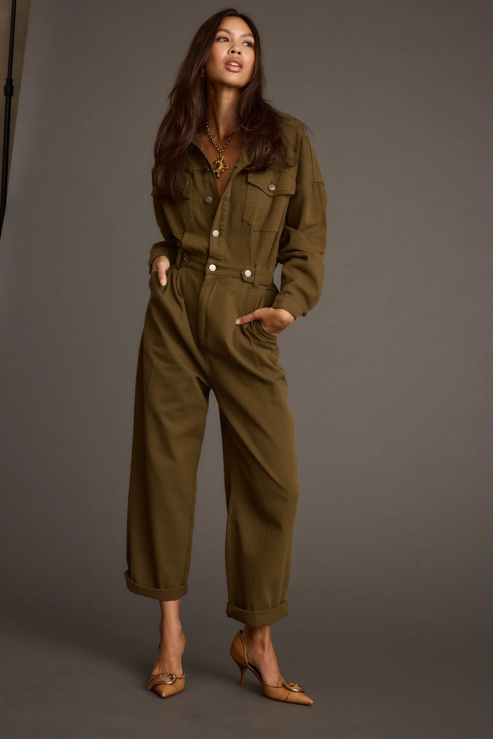 Hendrix Olive Straight Leg Jumpsuit