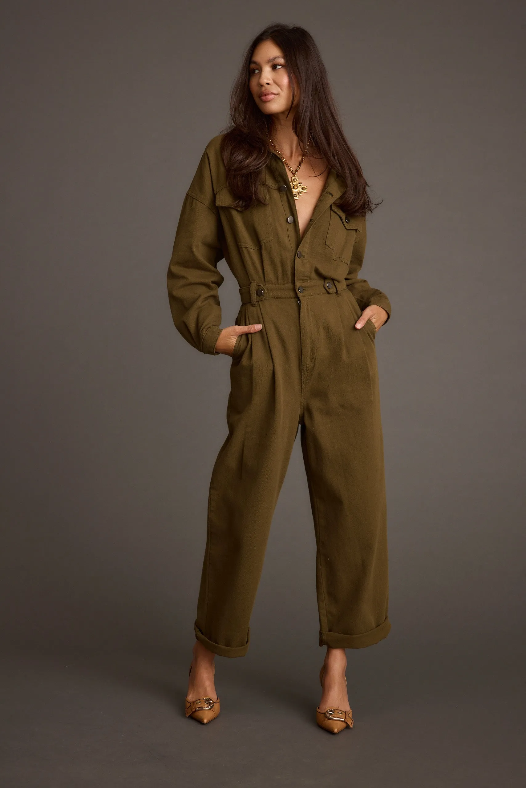 Hendrix Olive Straight Leg Jumpsuit