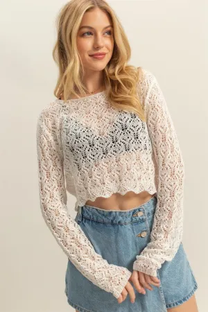 HYFVE Crochet Round Neck Cropped Knit Cover Up