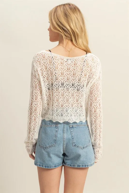 HYFVE Crochet Round Neck Cropped Knit Cover Up