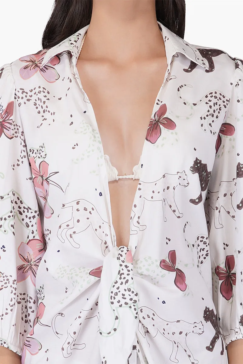 Jaguar Floral Front Tie Cover Up
