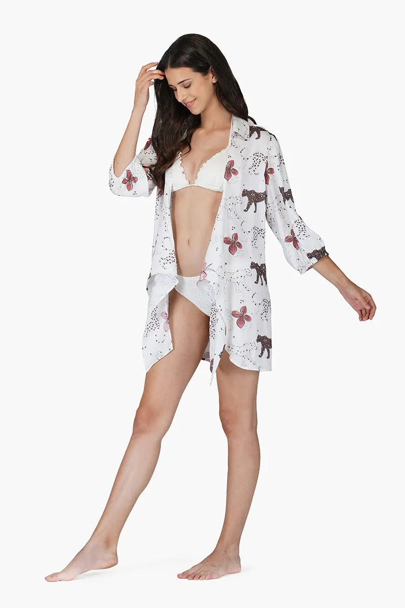 Jaguar Floral Front Tie Cover Up