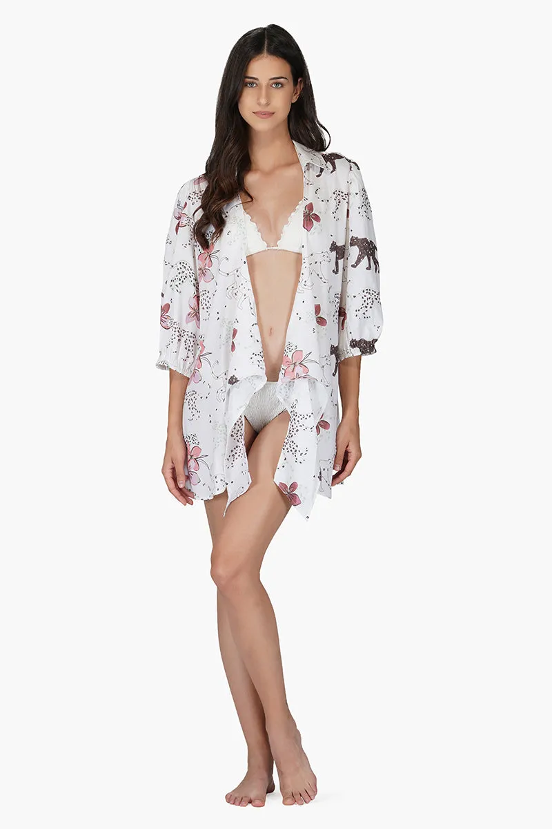 Jaguar Floral Front Tie Cover Up