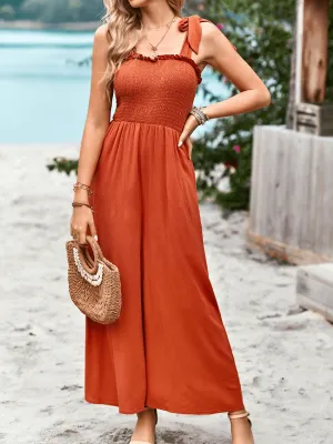 Janice Rayon Pocketed Jumpsuit - Rust
