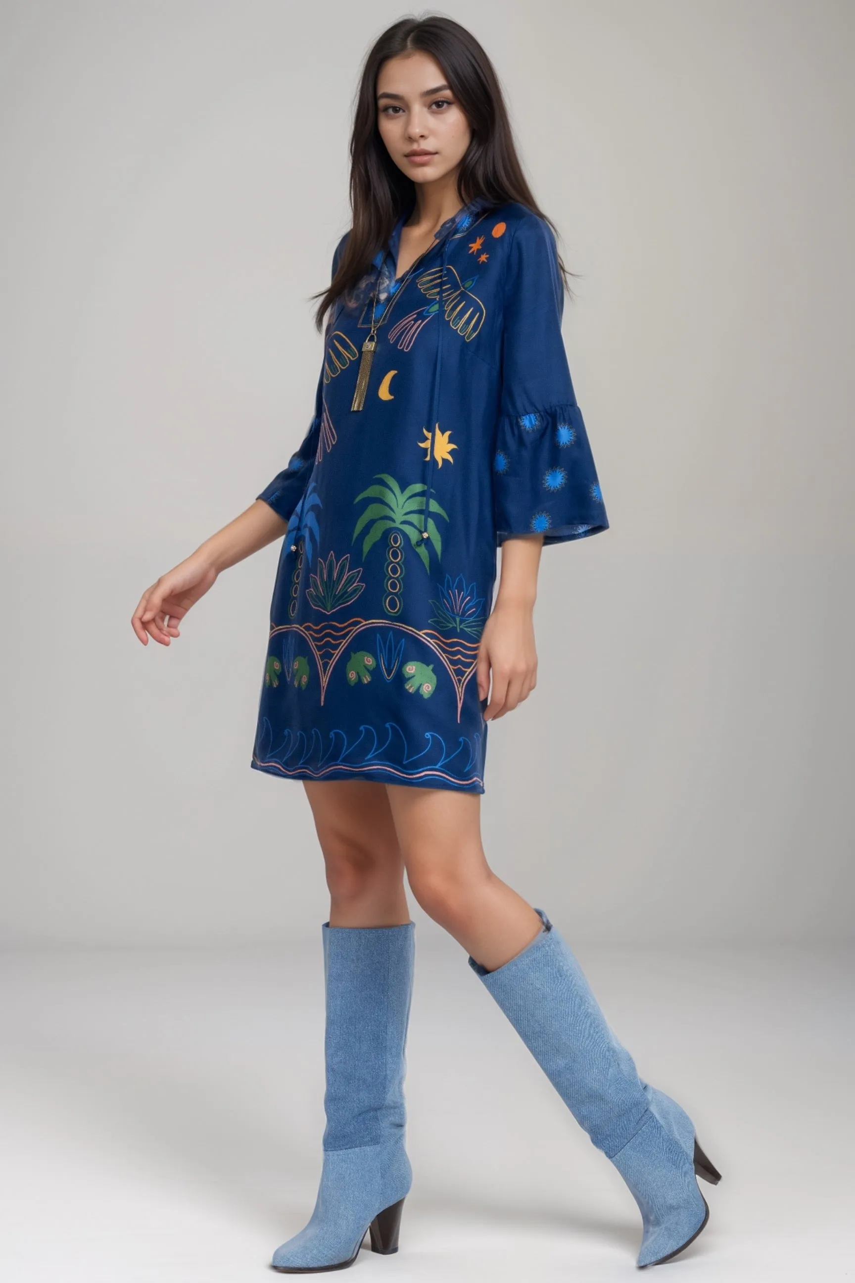 Johnny Was Blue Lorianne Mini Dress R32824-E