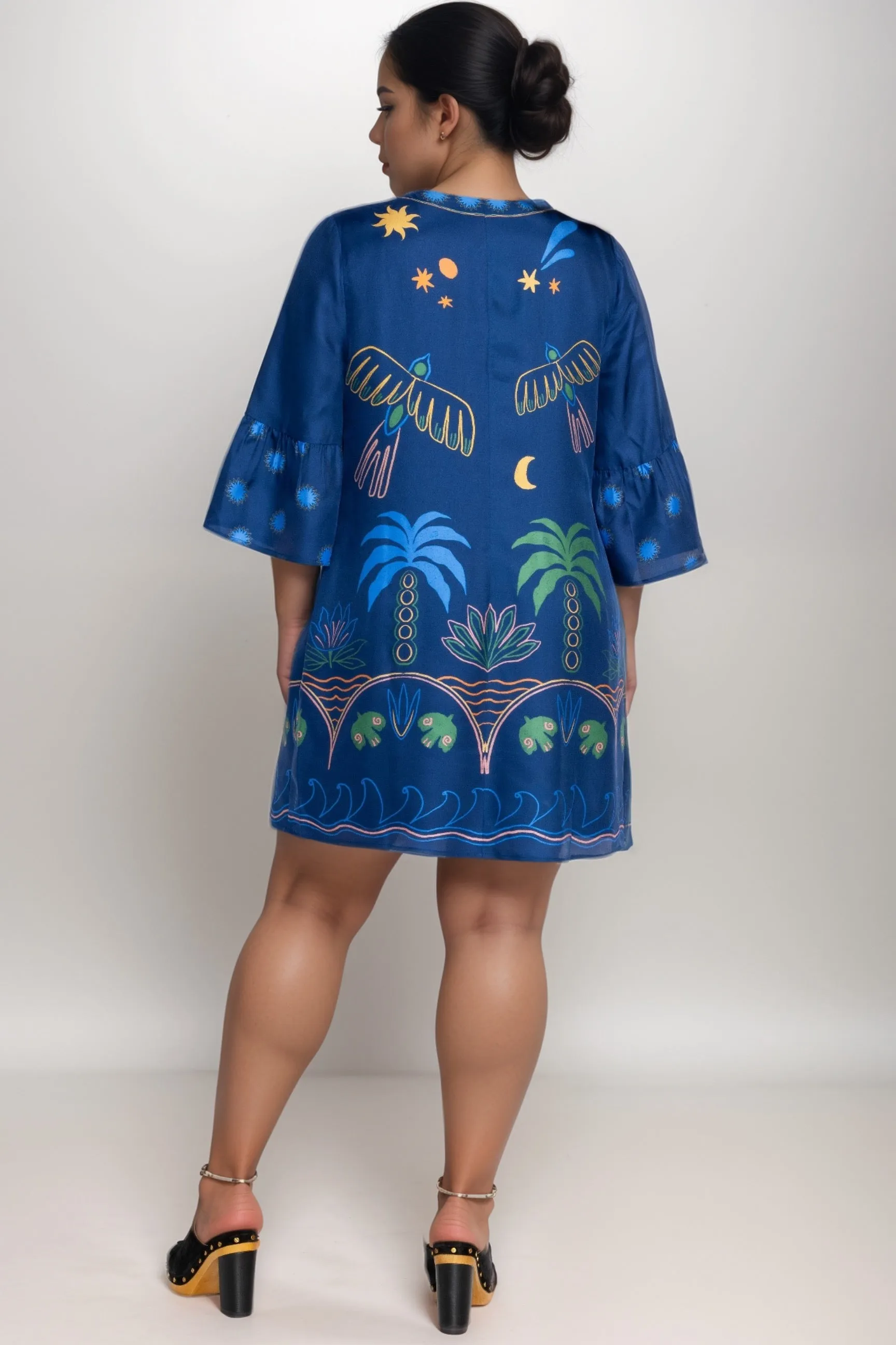 Johnny Was Blue Lorianne Mini Dress R32824-EX Plus Size