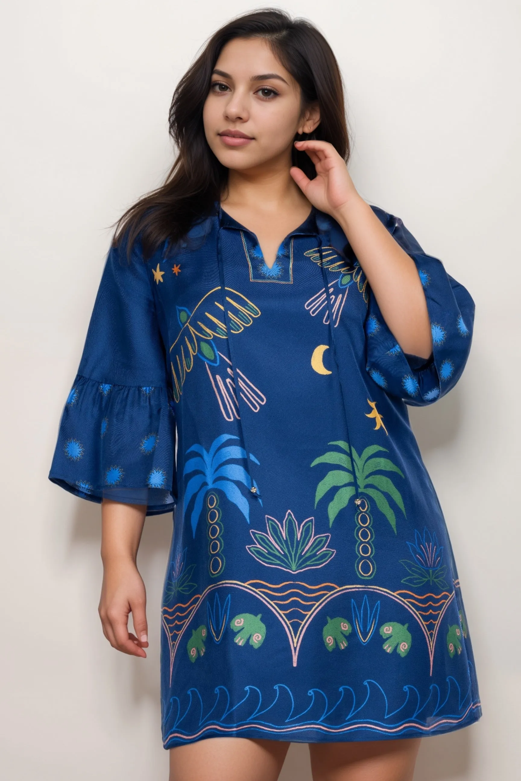 Johnny Was Blue Lorianne Mini Dress R32824-EX Plus Size