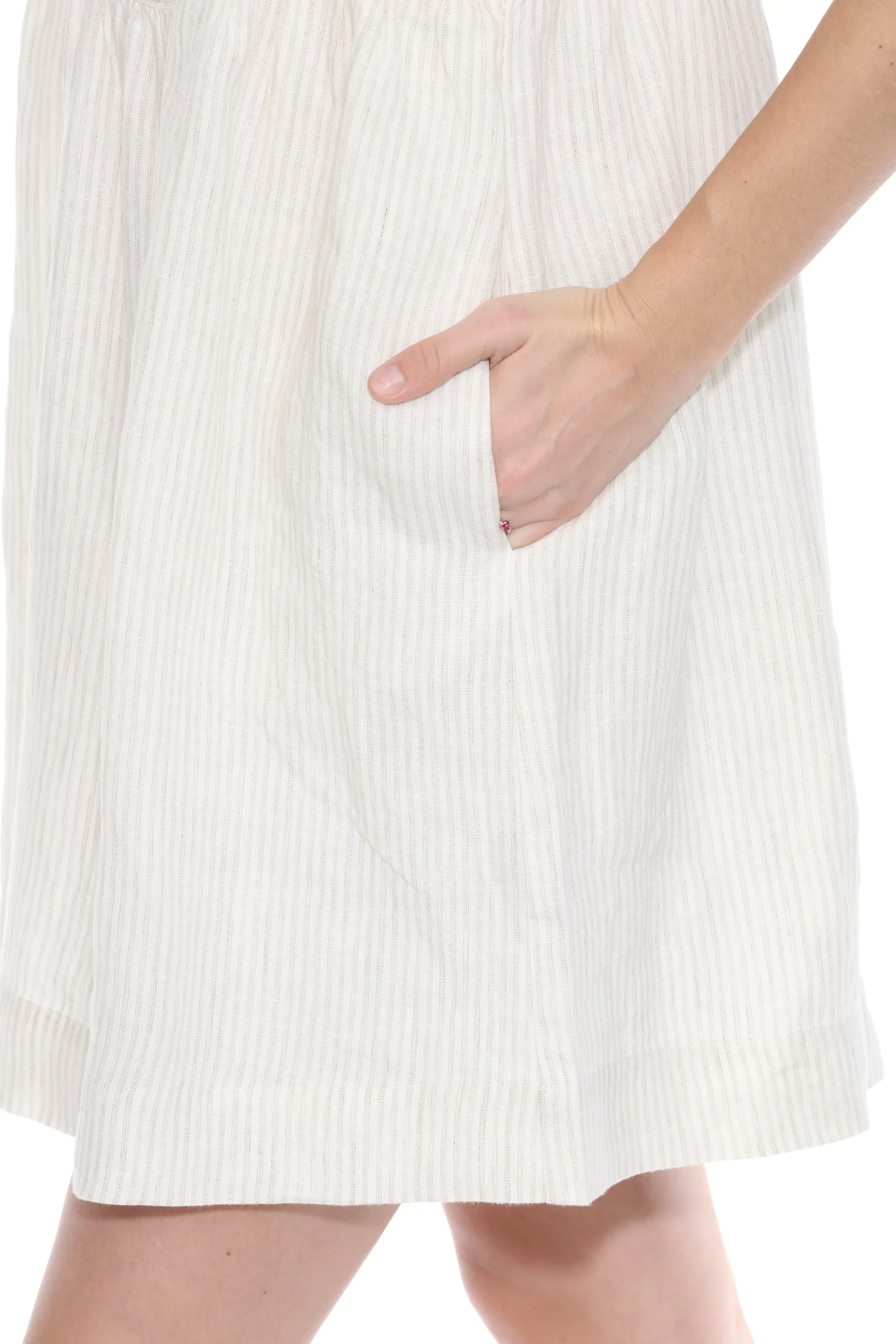 Johnny Was Calme Beige Striped Puff Sleeve Mini Dress O31134