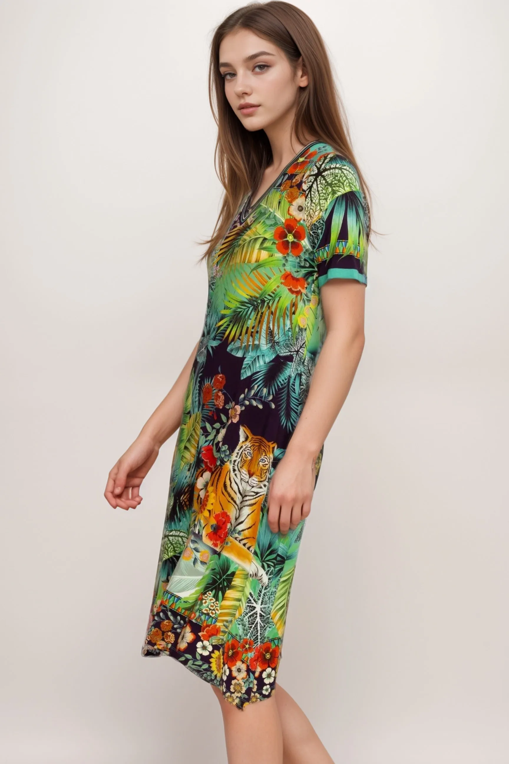 Johnny Was Green The Janie Favorite V-Neck Swing Dress JWD35824