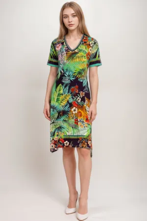 Johnny Was Green The Janie Favorite V-Neck Swing Dress JWD35824