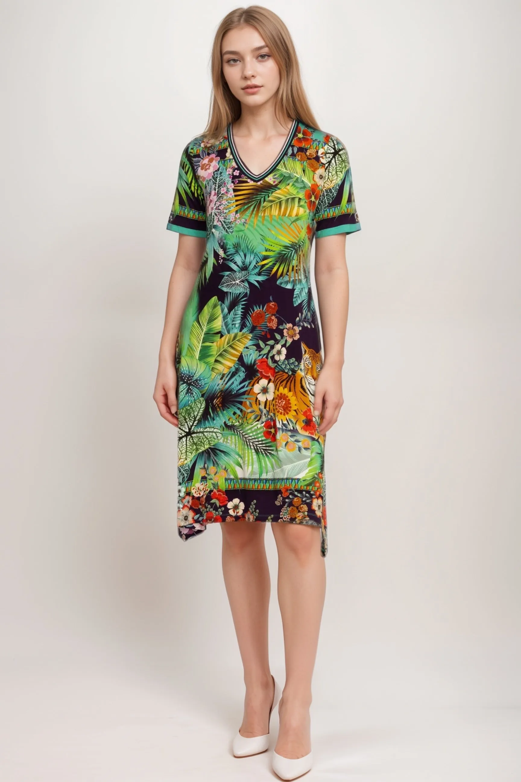 Johnny Was Green The Janie Favorite V-Neck Swing Dress JWD35824