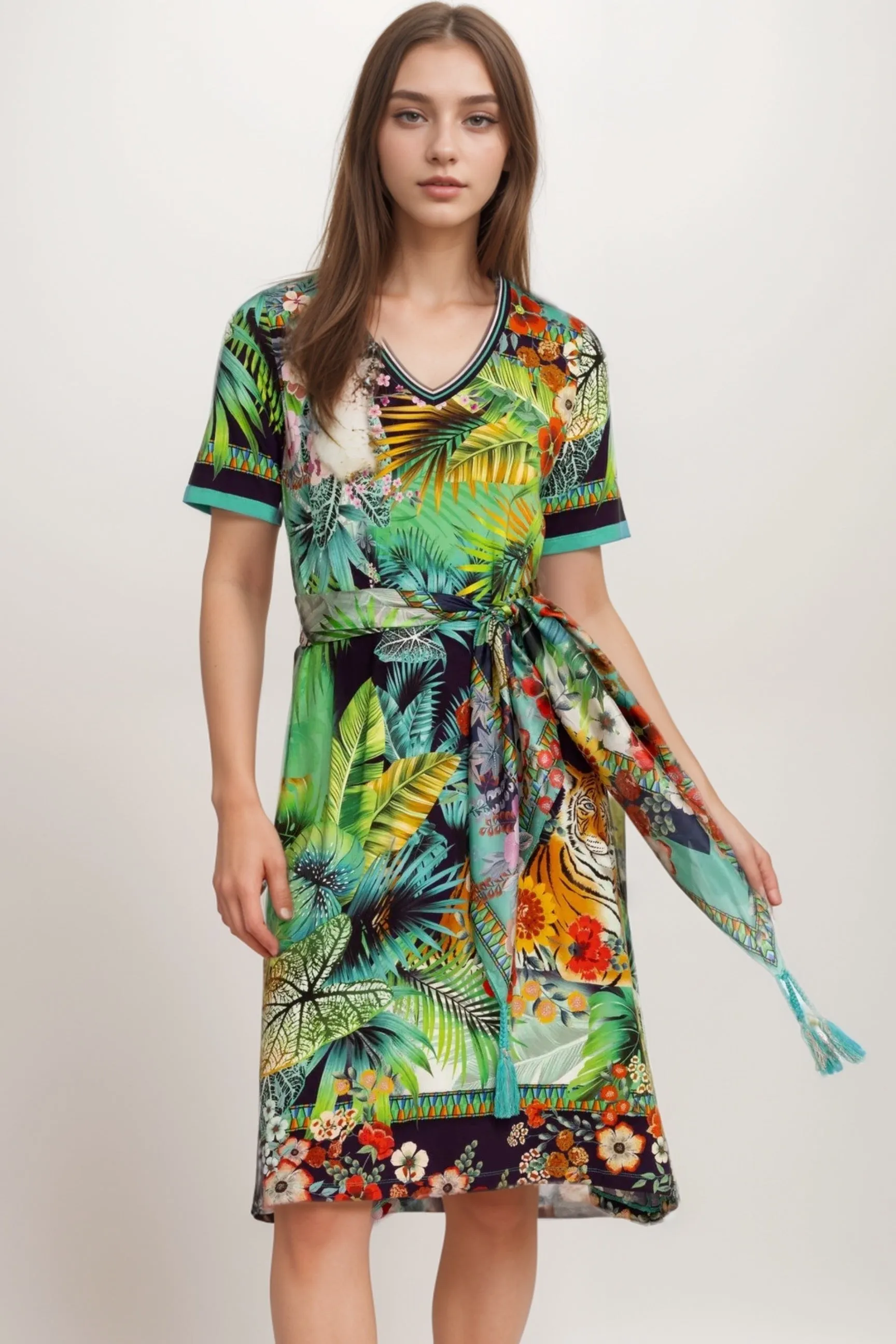 Johnny Was Green The Janie Favorite V-Neck Swing Dress JWD35824